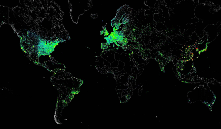 World map of internet connections